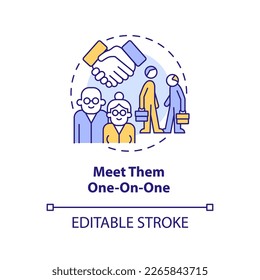 Meet them one on one concept icon. Tip for younger managers with older employees abstract idea thin line illustration. Isolated outline drawing. Editable stroke. Arial, Myriad Pro-Bold fonts used