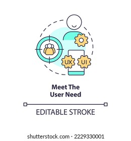 Meet user need concept icon. Human centered. Improve usability. UX design principle abstract idea thin line illustration. Isolated outline drawing. Editable stroke. Arial, Myriad Pro-Bold fonts used