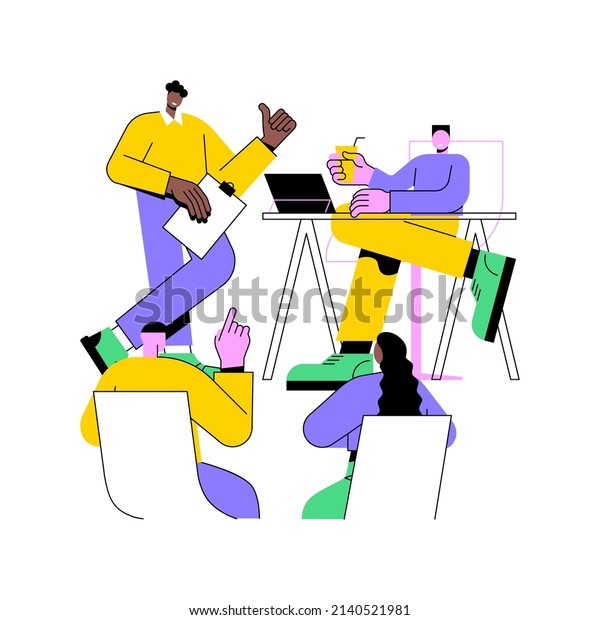Meeting abstract concept vector illustration.\
Business meeting room, conference organization, signing contract,\
discussion at workplace, brainstorming, corporate presentation\
abstract metaphor.