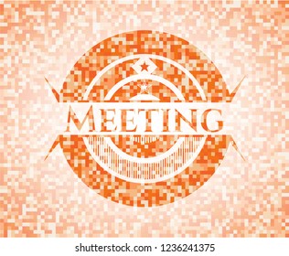 Meeting abstract orange mosaic emblem with background