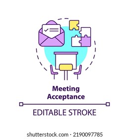 Meeting acceptance concept icon. Attending event. Business conference norm abstract idea thin line illustration. Isolated outline drawing. Editable stroke. Arial, Myriad Pro-Bold fonts used