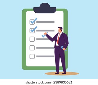Programa de reuniones, tarea importante prioritaria para el debate, objetivo o propósito de terminar, planificar o lista de verificación para el concepto de trabajo de oficina