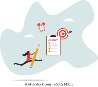 Meeting agenda, priority important task for discussion, objective or purpose to finish, planner or checklist for office work .character for design