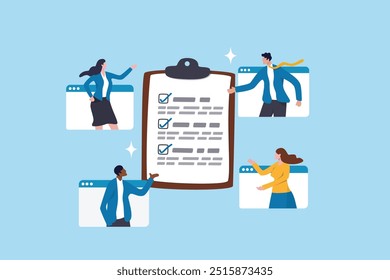 Meeting agenda, strategy planning communication, checklist or todo list for teamwork, brainstorm or work discussion, task or meeting reminder clipboard, business people meeting with agenda checklist.