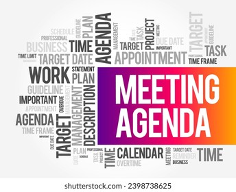 Meeting Agenda text word cloud, concept background