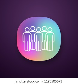 Meeting app icon. UI/UX user interface. Coalition policy. Protesters. Group of people. Voters, electorate. Political movement participants. Unconventional participation. Vector isolated illustration