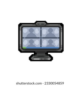 meeting application on monitor in pixel art style