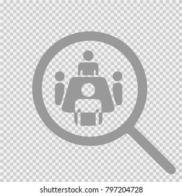 Meeting around table. Magnifying glass vector icon eps 10.