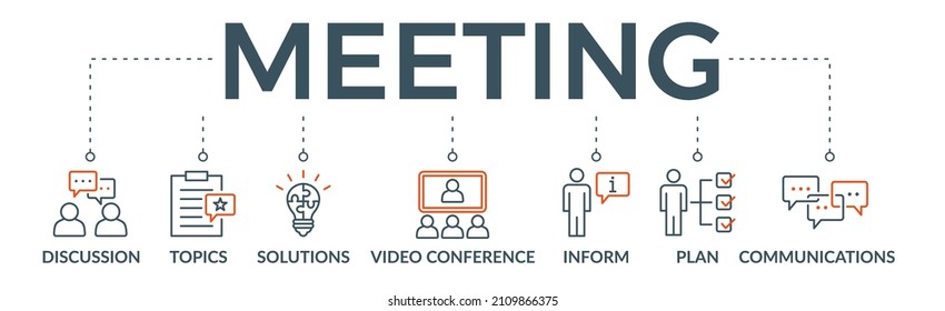 Meeting Banner Web Icon Vector Illustration For Business Meeting And Discussion With Communications, Topics, Solutions, Plan, Inform And Video Conference Icon