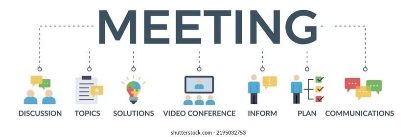 Meeting Banner Web Icon Vector Illustration For Business Meeting And Discussion With Communications, Topics, Solutions, Plan, Inform And Video Conference Icon