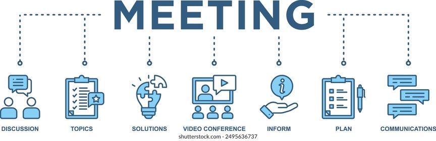 Meeting-Banner Web-Symbol, Vektorgrafik für Geschäftstreffen und -diskussion mit Symbol