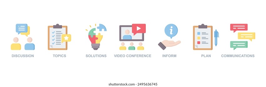 Meeting banner web icon vector illustration for business meeting and discussion with icon