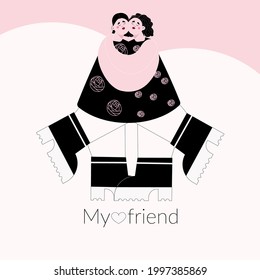 Meeting of the best friends. Hugs of girls. Conceptual design, for banners, postcards, T-shirts, mugs. Vector illustration. Background.