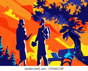 A meeting between a woman and man at the park