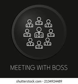  Meeting with boss minimal vector line icon on 3D button isolated on black background. Premium Vector.
