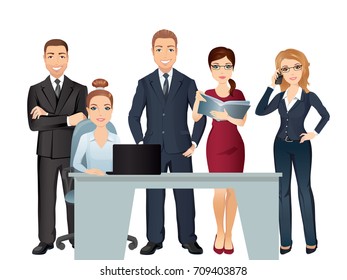 Meeting business people. Teamwork. Office team discussing and brainstorming. / Vector illustration, flat design on white background