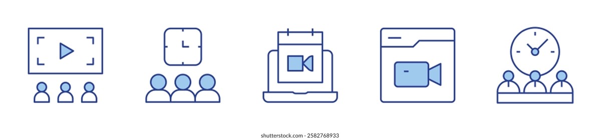 meeting, calendar, views, videocall. Meeting Icon vector illustration. Line Duotone style. Editable stroke.