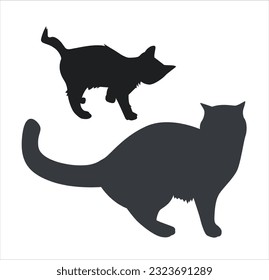 Meeting a cat and a kitten, silhouettes. Vector illustration