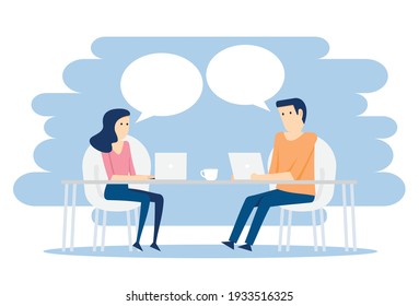 Meeting and chatting on the desk, Vector illustration in flat style