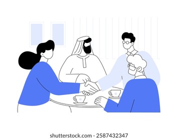 Meeting client isolated cartoon vector illustrations. Advertising agency workers meeting diverse customers, commercial marketing, brand promotion strategy, professional service vector cartoon.