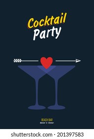 Meeting at a cocktail party. Cocktail retro poster with martini. Summer card.