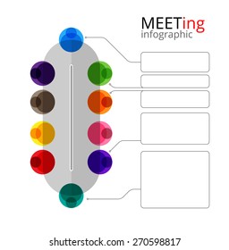 Meeting of colorful people and balloon talk in meeting. vector illustration