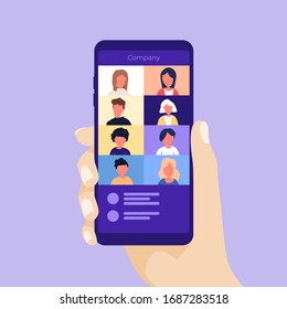 Meeting A Company Via Video Conference On A Mobile Phone.