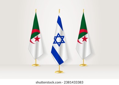 Meeting concept between Israel and Algeria. Flags on a flag stand.