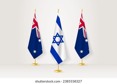 Meeting concept between Israel and Australia. Flags on a flag stand.