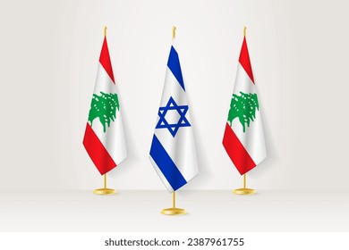 Meeting concept between Israel and Lebanon. Flags on a flag stand.