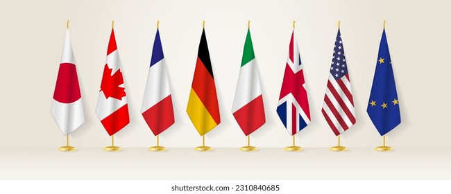 Meeting concept between Japan, Canada, France, Germany, Italy, UK, USA and EU. Vector illustration.