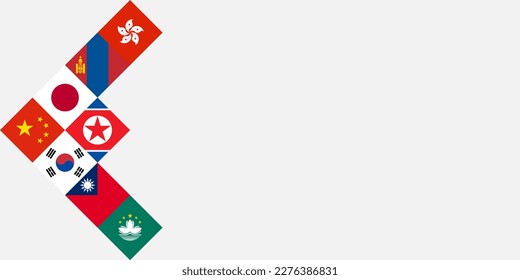 meeting concept. flag of china, south korea, taiwan, macau, north korea, japan, mongolia and hong kong. vector illustration