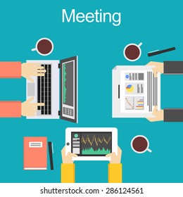 Meeting concept illustration. flat design. Discussion concept illustration. Brainstorming concept. Define conclusion 
