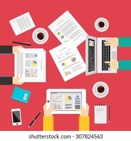 Meeting concept illustration. Flat design. Discussion or brainstorming concept illustration. 