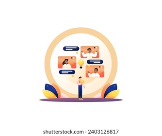 Meeting Concept or Video Conference. attend workshops, classes, courses, bootcamps or online training. Communication using video. telecommunication technology. illustration concept design. graphic