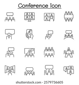 Meeting, Conference icon set in thin line style