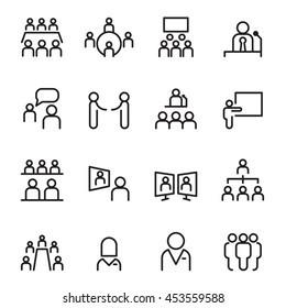 Meeting & conference icon set  in thin line style