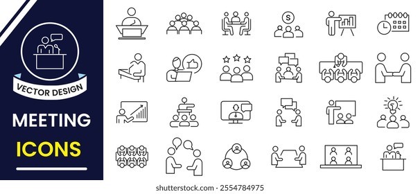 Meeting and Conference line icon set. Business meeting vector, teamwork, co-workers, training, seminar, workshop icon design for website marketing design, app, logo, UI design. Vector illustration.