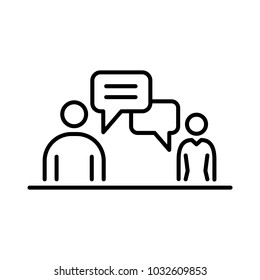 Meeting conversation business people icon simple line flat illustration.