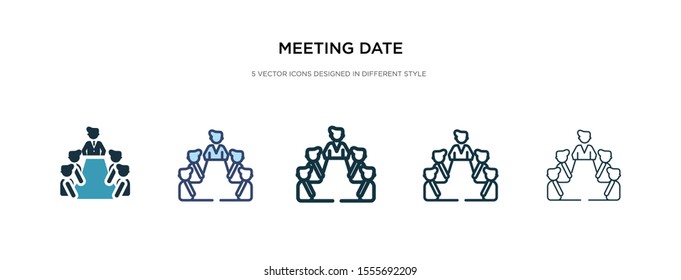 meeting date icon in different style vector illustration. two colored and black meeting date vector icons designed in filled, outline, line and stroke style can be used for web, mobile, ui