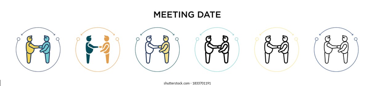 Meeting date icon in filled, thin line, outline and stroke style. Vector illustration of two colored and black meeting date vector icons designs can be used for mobile, ui, web