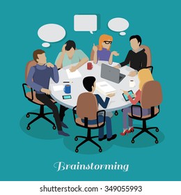 Meeting and discussion briefing. Business meeting, conference and meeting room, business presentation, office teamwork, team corporate, workplace discussing illustration