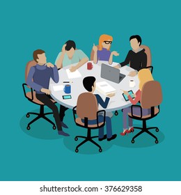 Meeting and discussion briefing. Business meeting, conference and meeting room, business presentation, office teamwork, team corporate, workplace discussing illustration