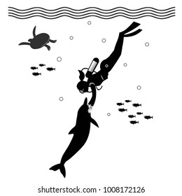 meeting a diver and Dolphin at a depth of