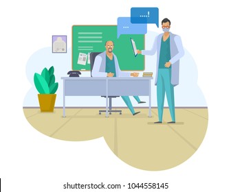 Meeting of doctors. Flat style vector illustration. Hospital office discussion.