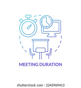 Icono de concepto de gradiente azul de duración de la reunión. Controlar la longitud del evento corporativo. Norma de conferencia abstracta idea de línea delgada ilustración. Dibujo de contorno aislado. Se usa una fuente Myriad Pro-Bold