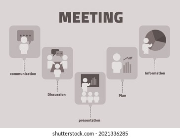 meeting element icons with monochrome color style vector design illustration