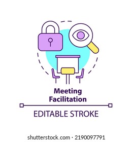 Meeting Facilitation Concept Icon. Organization And Support. Conference Norm Abstract Idea Thin Line Illustration. Isolated Outline Drawing. Editable Stroke. Arial, Myriad Pro-Bold Fonts Used
