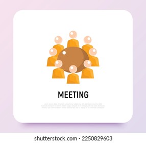 Meeting flat icon. People sitting around table. Conference, collaboration, brainstorming. Modern vector illustration.