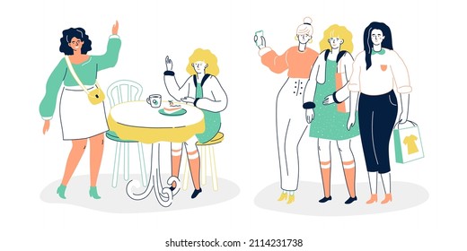 Meeting with friends - colorful flat design style illustration